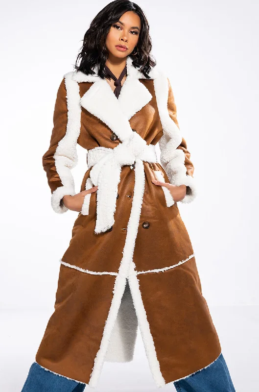 women's coats for casual FridaysOH NA NA SHEARLING SUEDE TRENCH COAT