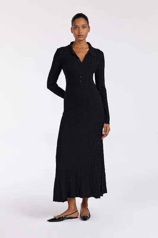 Floor-Length DressSYLVIA BLACK POLO KNIT MIDI DRESS