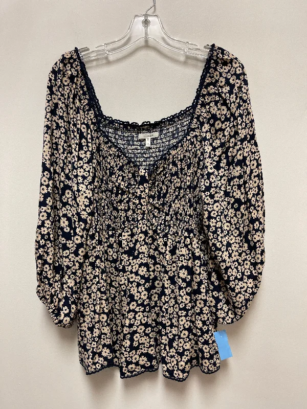 women's tops for layeringTop Long Sleeve By Maurices In Blue & Cream, Size: 2x