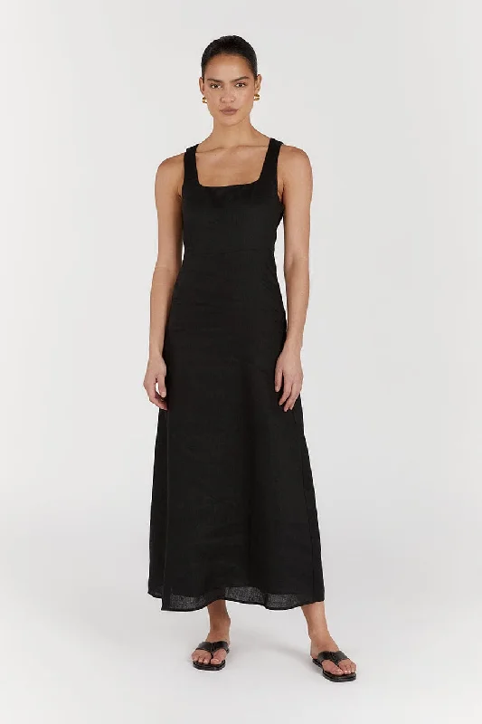 Organza DressSHANNON BLACK LINEN MIDI DRESS