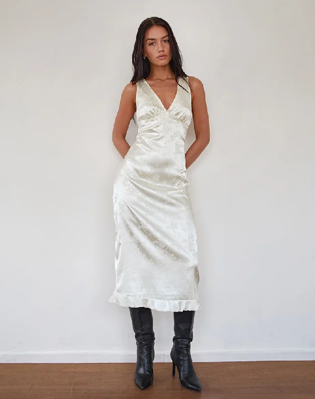 Button-Down DressGastari Midi Dress in Satin Jacquard White