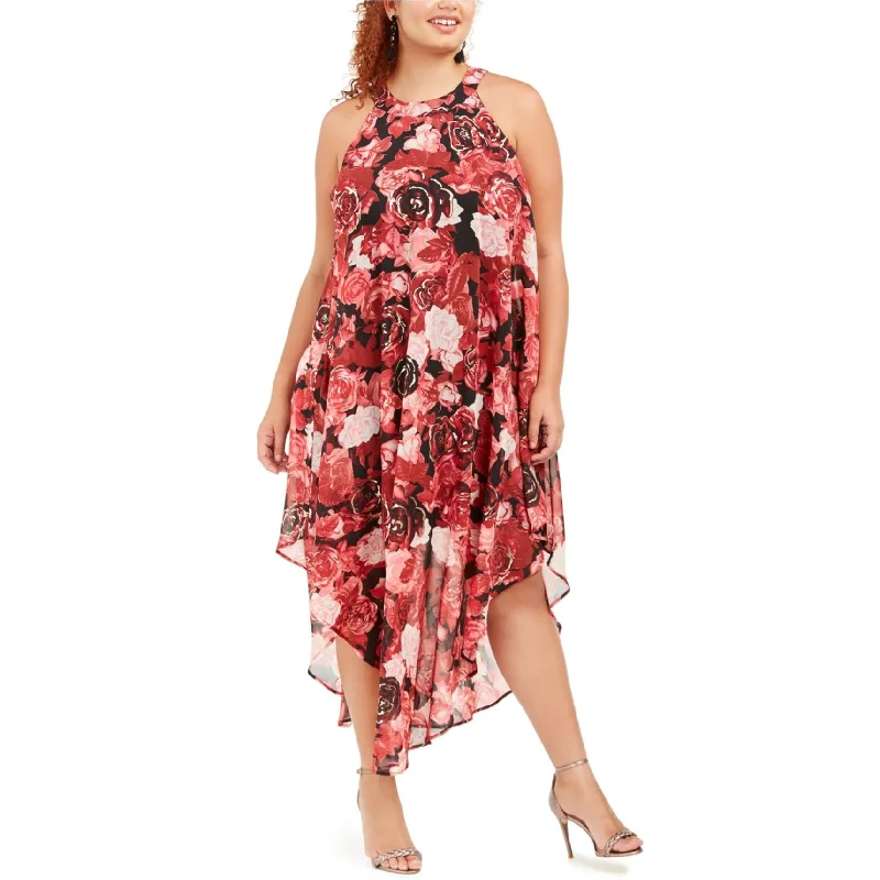 women's party dressesLove Squared Womens Floral Midi Dress, Red, 3X