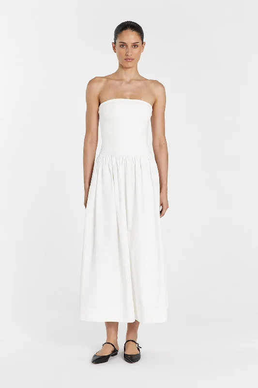 Sheath DressSOPHIE WHITE STRAPLESS MIDI DRESS