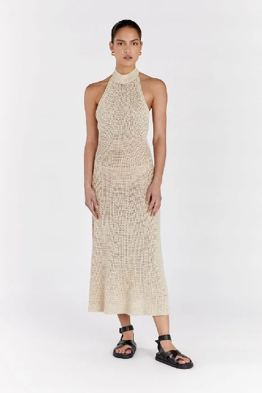 Wedding DressZADIE NATURAL CROCHET MIDI DRESS