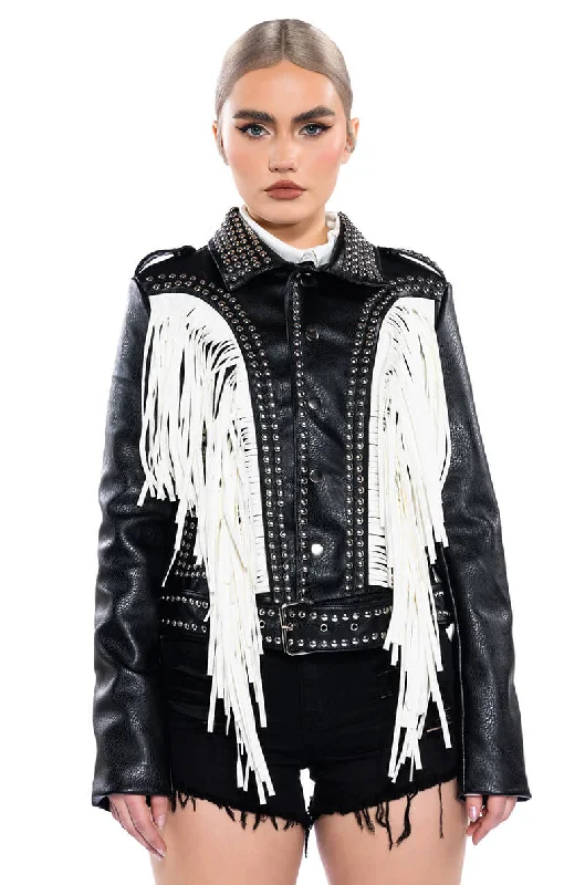 women's coats for cold weatherLOLLA FRINGE MOTO JACKET