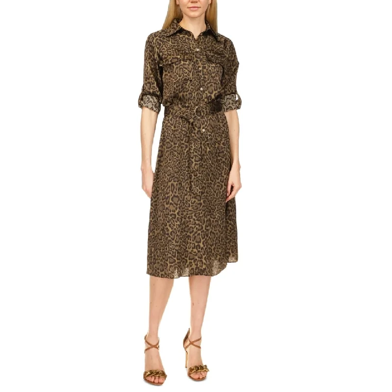 Short-Sleeve DressMichael Kors Women's Cheetah Print Midi Utility Dress Green Size X-Large