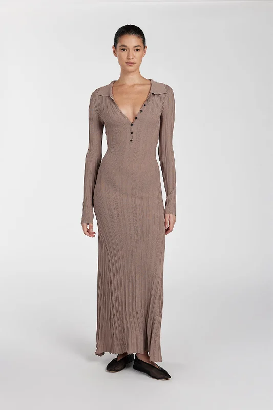 High-Low DressSYLVIA TAUPE POLO KNIT MIDI DRESS