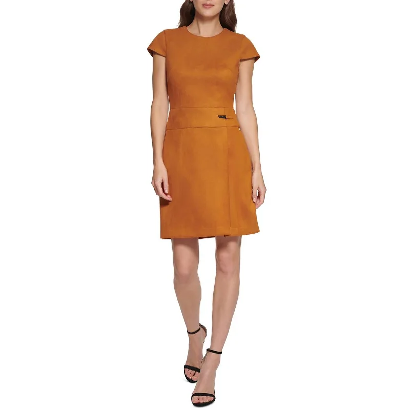 women's bell-sleeved dressesDKNY Womens Plus Faux Suede Mini Sheath Dress