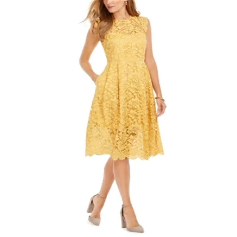 Scoop-Neck DressVince Camuto Women's Lace Midi Dress Yellow Size 10