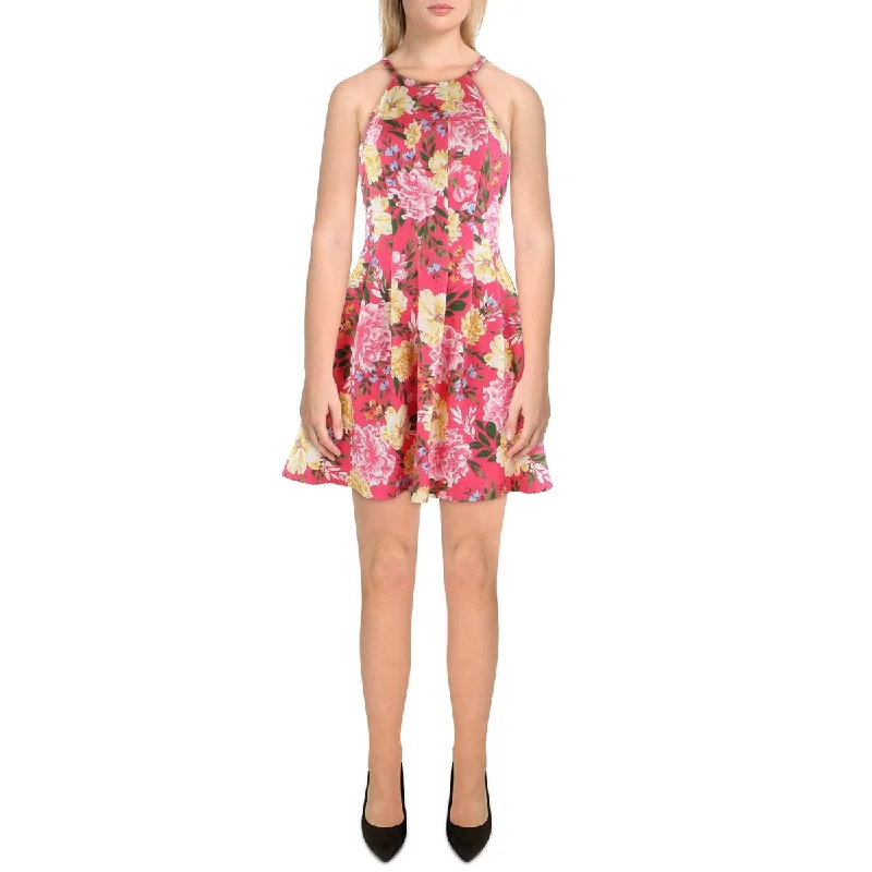 Evening DressVince Camuto Womens Petites Floral Print Mini Fit & Flare Dress