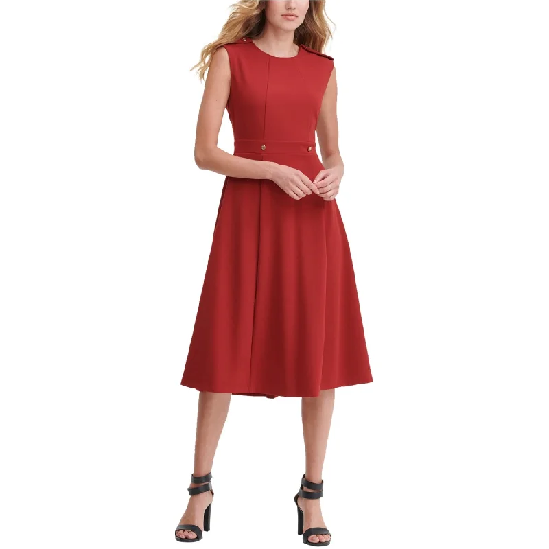 women's wrinkle-resistant dressesDKNY Womens Utility Midi A-line Dress, Red, 8