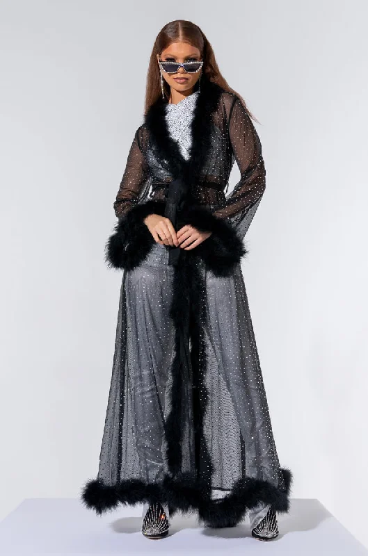 women's coats for those who appreciate timeless fashionSTAY AT HOME NYE DUSTER WITH FEATHERS