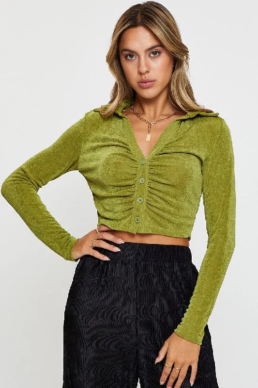 women's tops for those who want to make a fashion statementGreen Jersey Shirt Long Sleeve Ruche