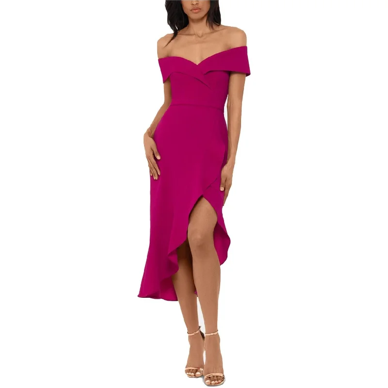 women's pear-shaped body dressesXSCAPE Womens Ruffle Flounce Midi Dress, Purple, 4