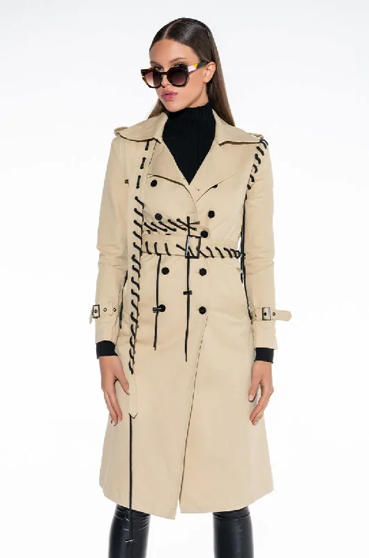 women's coats for relaxed weekendsSUPER MODEL VIBES LACE UP TRENCH COAT