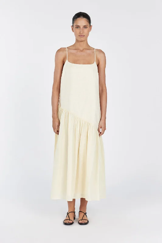 Fit-And-Flare DressNOAH LEMON LINEN ASYM MIDI DRESS