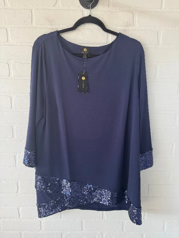 women's tops for those who love to dress up their casual looks with stylish topsTop Long Sleeve By Jm Collections In Blue, Size: Xl