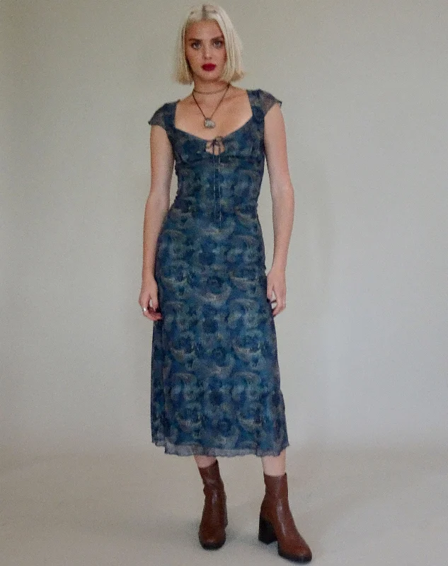 women's limited-edition dressesLunama Mesh Midi Dress in Tonal Blue Paisley