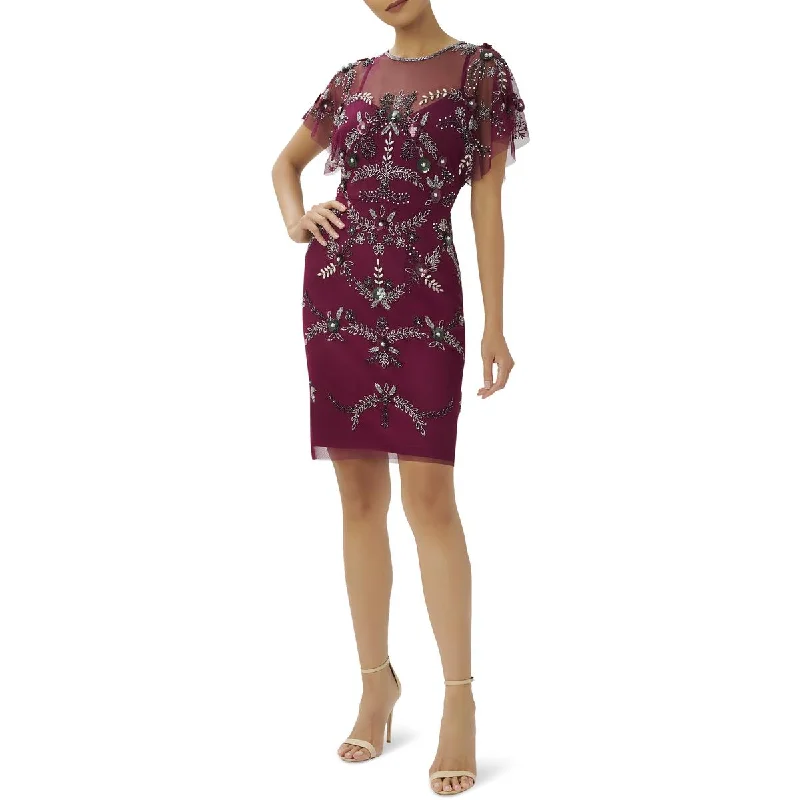 Adrianna Papell Womens Beaded Mini Sheath Dress