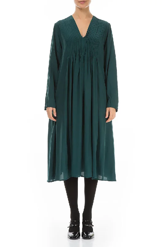 Organza DressRomantic Emerald Silk Bamboo Midi Dress