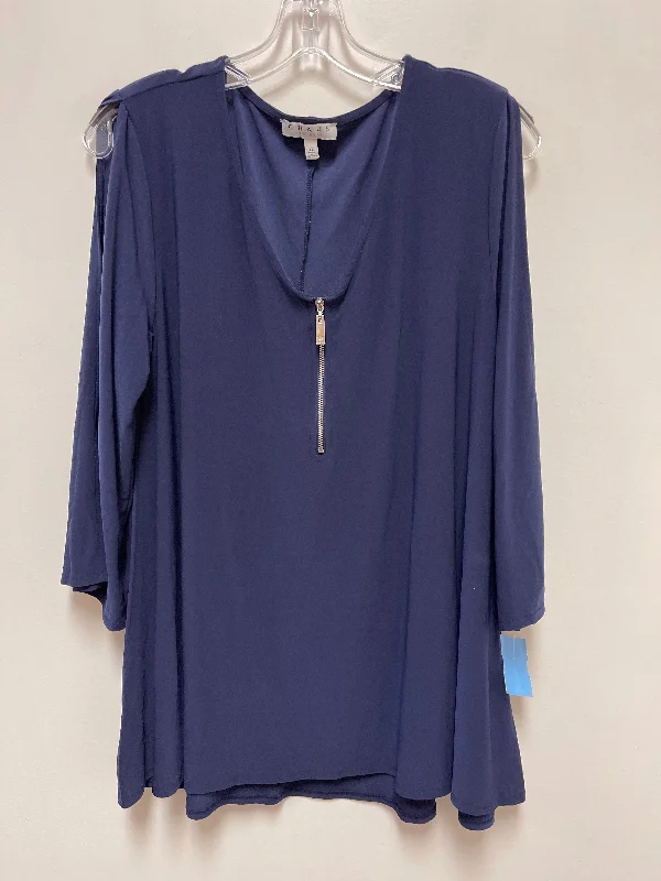 women's tops made from cottonTop Long Sleeve By Chaus In Blue, Size: Xl