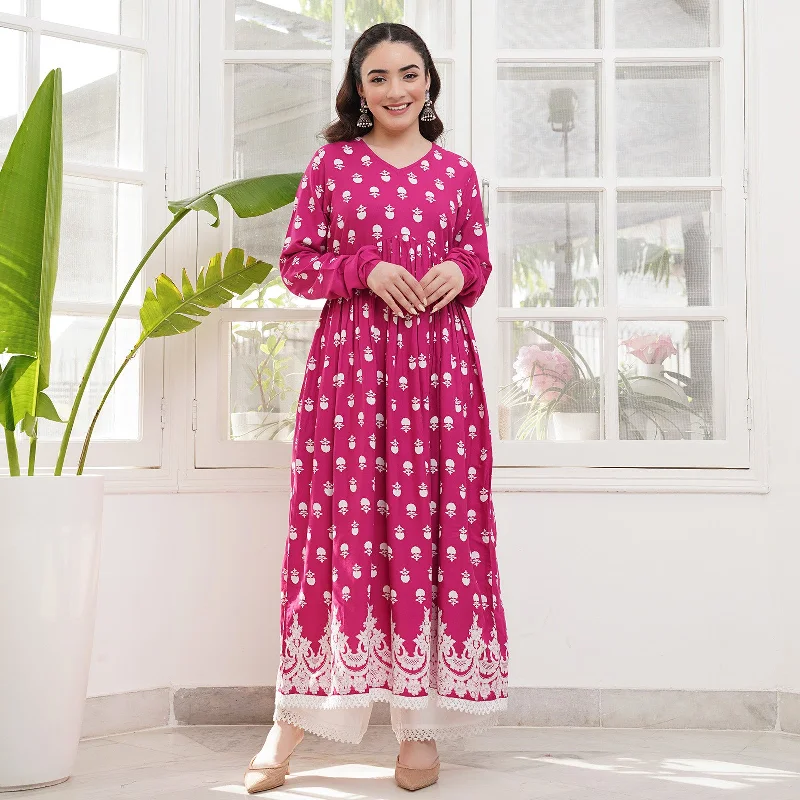 Pink Front Gathered Kurta Pant Co-ord Set