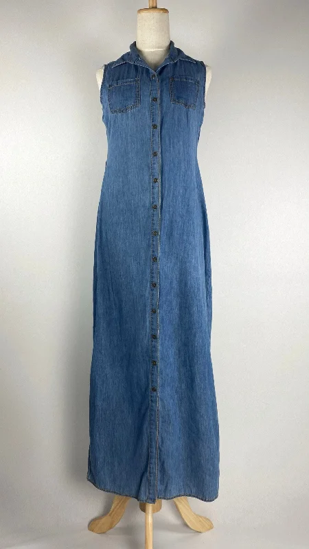 women's minimalist dressesSleeveless Denim Button Up Maxi Dress