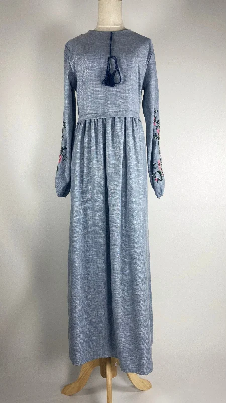 women's stylish dressesLong Sleeve Maxi Dress with Embroidery, Blue