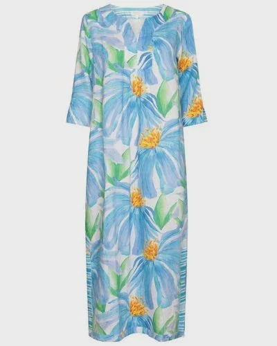 Plus-Size DressNOLOGO Denim flower pint linen maxi dress