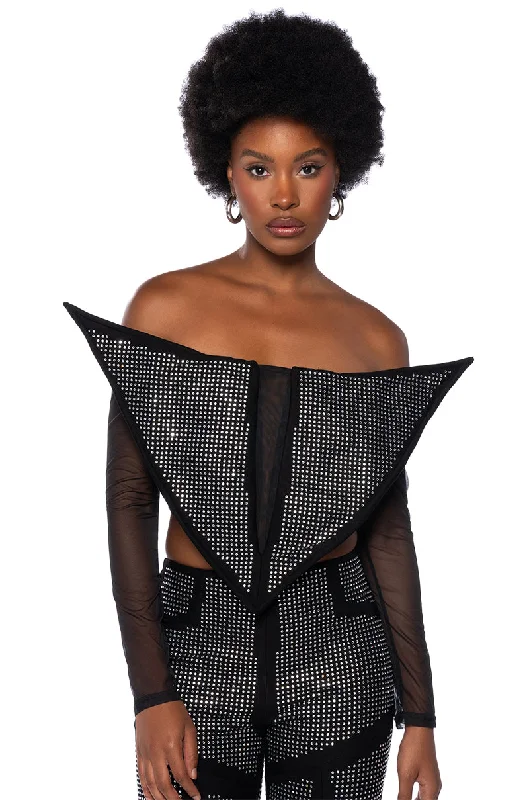 GALACTIC WORLD EMBELLISHED MESH STATEMENT TOP