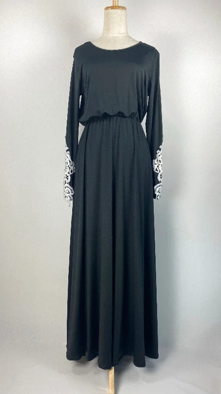 Cheetah Print DressLong Sleeve Maxi Dress with Trim on Sleeves, Black