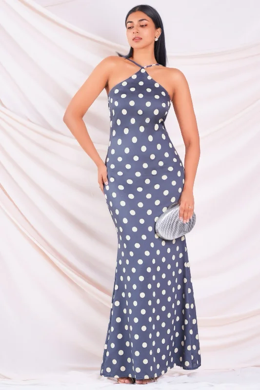 Flutter-Sleeve DressBlue Polka Maxi Dress