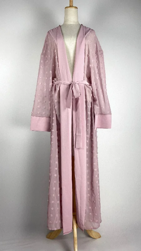 women's retro dressesLong Sleeve Sheer Open Maxi Cardigan, Pink