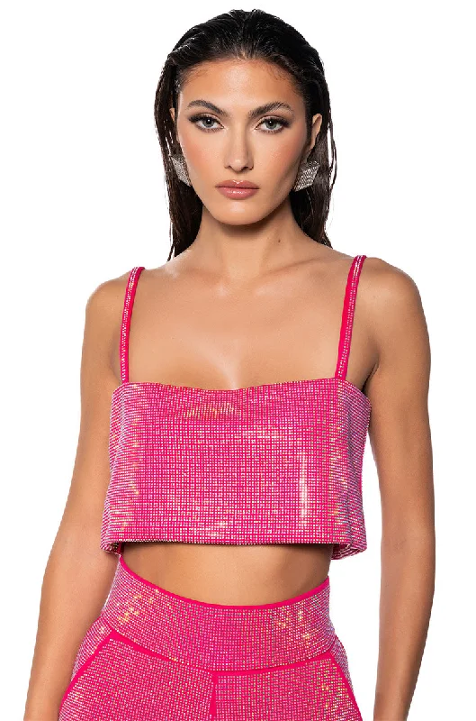 CENTER OF ATTENTION RHINESTONE TOP IN PINK