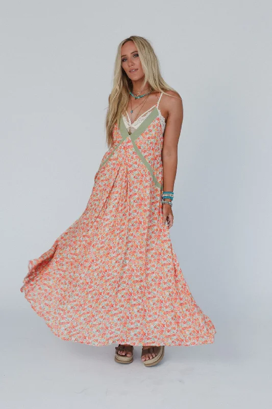 women's chiffon dressesElle Floral Print Maxi Dress - Coral