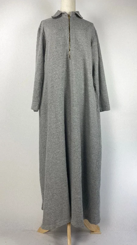 women's maternity dressesLong Sleeve Half Zip Maxi Dress, Gray