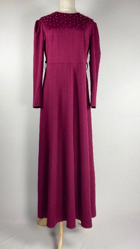 Ball Gown DressLong Sleeve Maxi Dress with Pearls, Pink