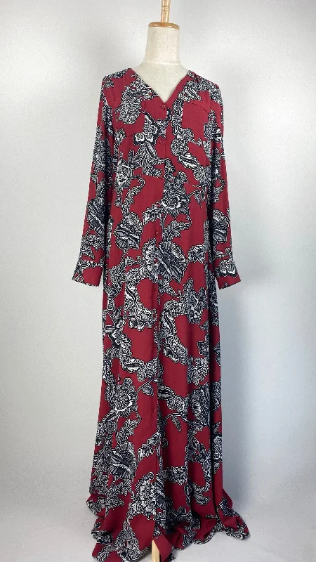 Crepe DressLong Sleeve Printed Button Up Maxi Dress, Red