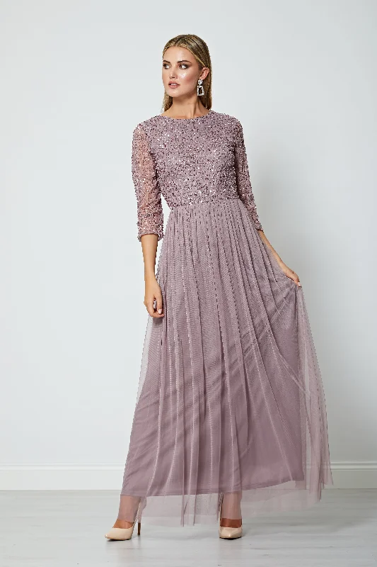 Pearl DressEmbellished Sequin Long Sleeve Maxi Dress in Lavender