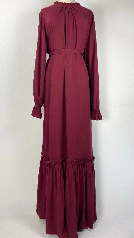 A-Line DressLong Sleeve Ruffles Maxi Dress, Maroon