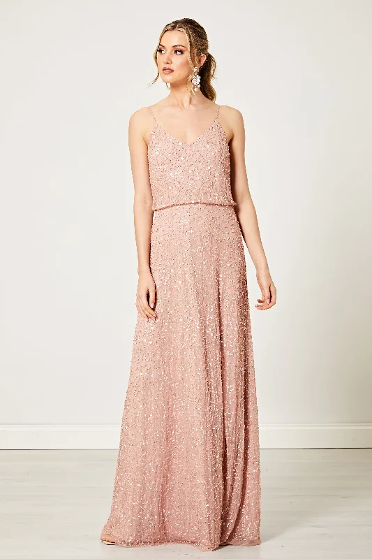 Peplum DressScatter Embellished Sequin Maxi Dress in Rose Gold