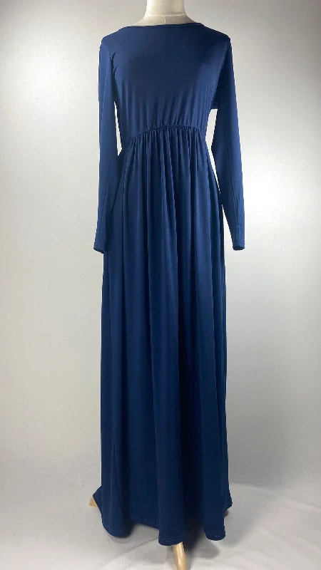 women's solid color dressesLong Sleeve Cinched Waist Maxi Dress, Navy