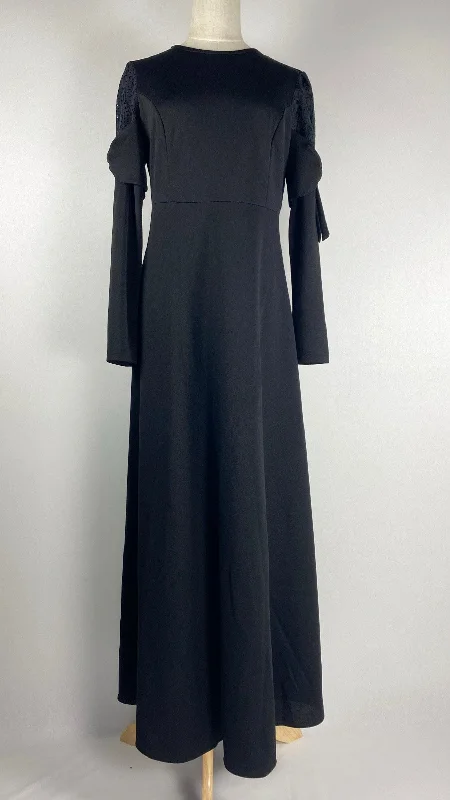 Evening DressLong Sleeve Maxi Dress with Ties on Sleeves, Black