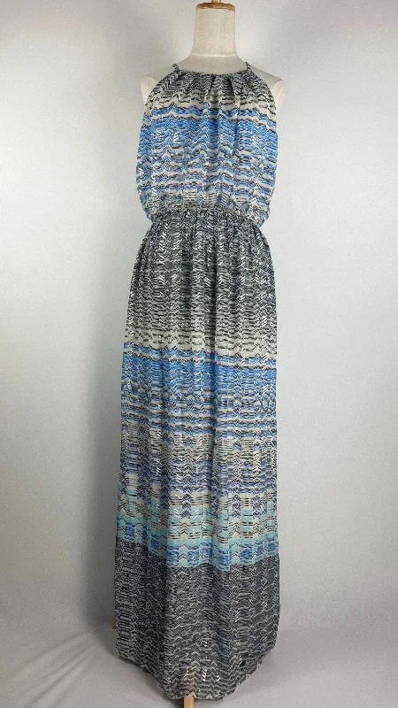 women's chiffon dressesSpaghetti Straps Maxi Print Dress, Blue and Beige