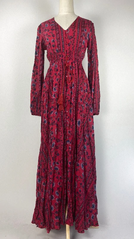 women's everyday dressesLong Sleeve Printed A-Line Maxi Dress, Fuschia