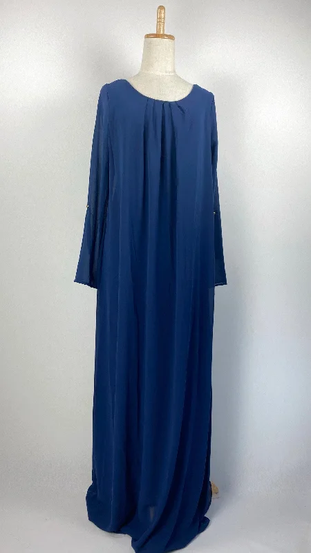 Silk DressLong Sleeve Sheer with Lining Maxi Dress, Navy