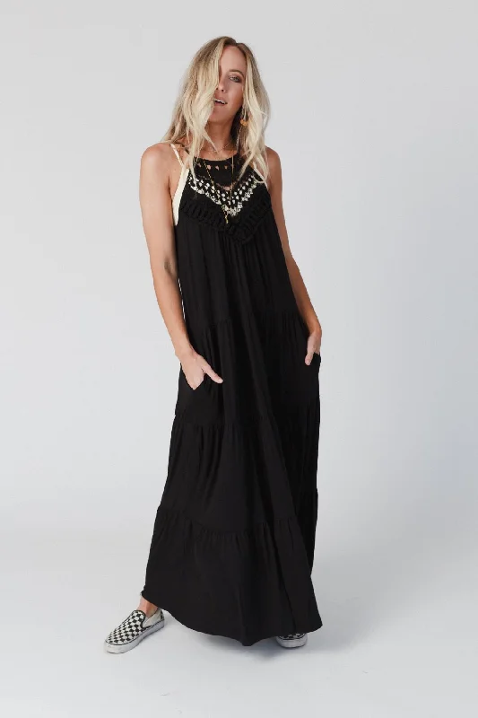 women's maximalist dressesThe Nest Perfection Tiered Maxi Dress - Black