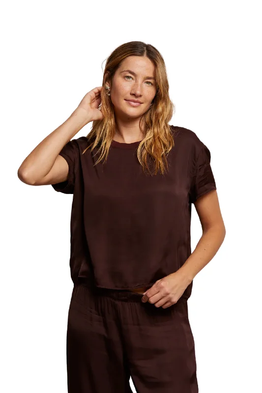 women's tops for those who want to add a touch of elegance and sophistication to their everyday wearDelphine Satin Crew Tee