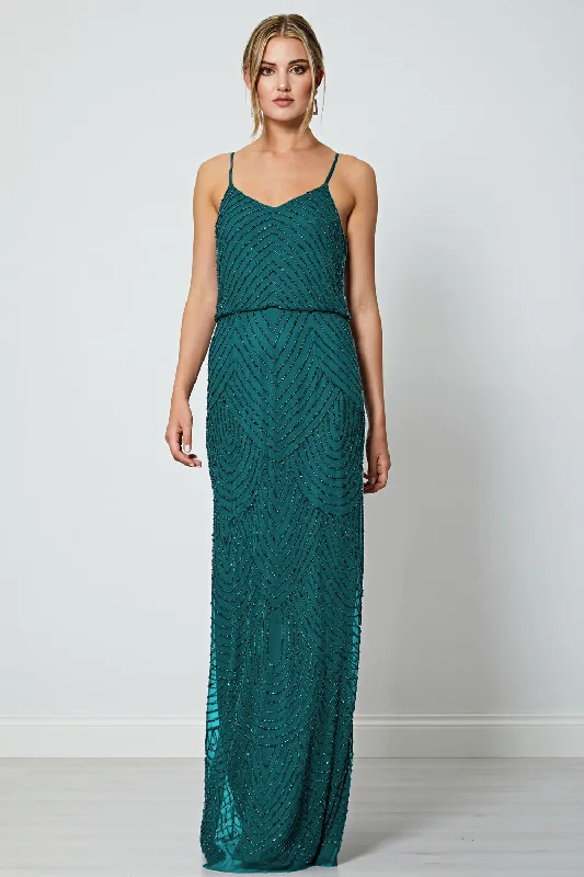 Asymmetric DressCami Sequin Stripe Embellished Maxi Dress in Emerald Green