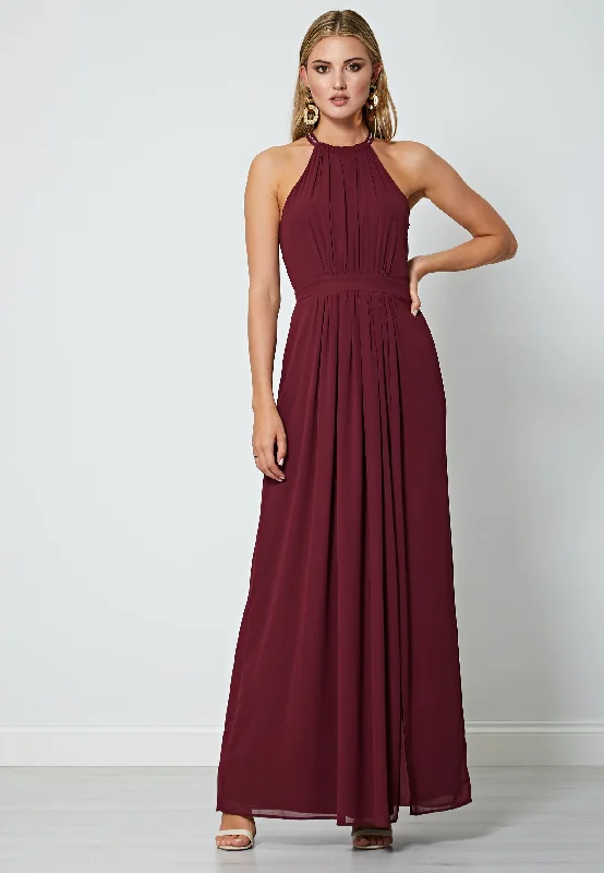 women's ball gown dressesBeaded Halterneck Maxi Dress in Burgundy